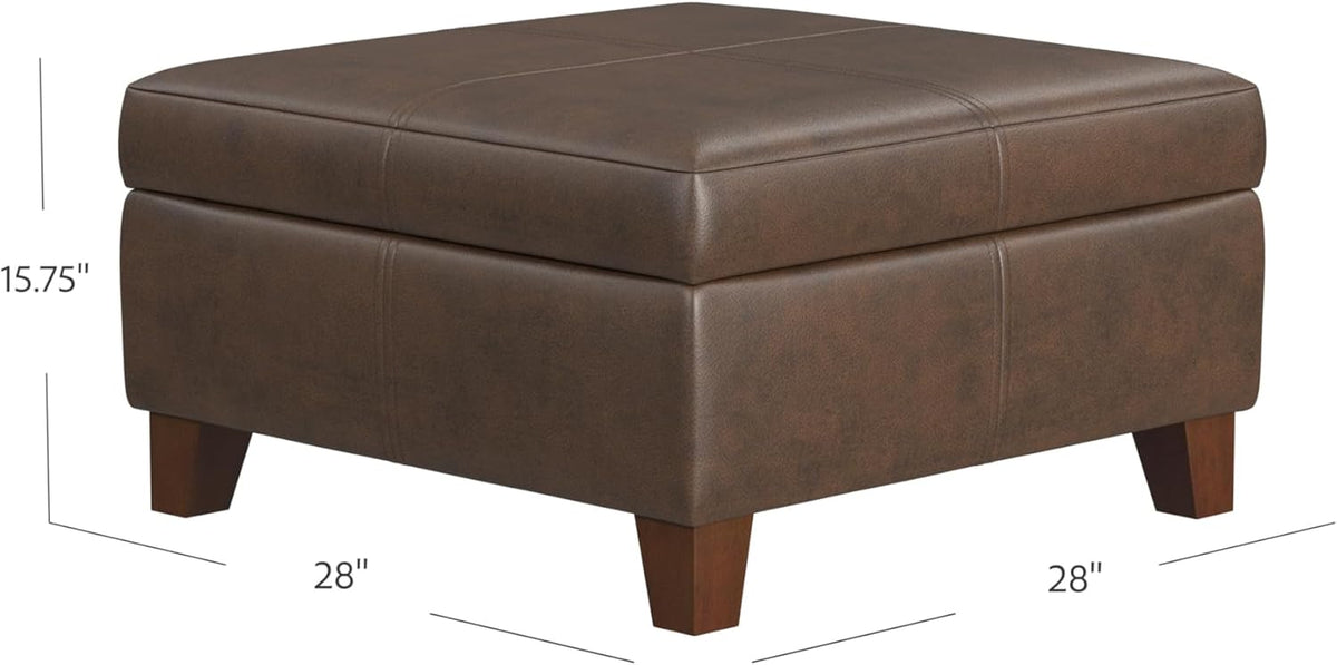 HomePop Home Decor |K2380-E910 | Luxury Large Faux Leather Square Storage Ottoman | Ottoman with