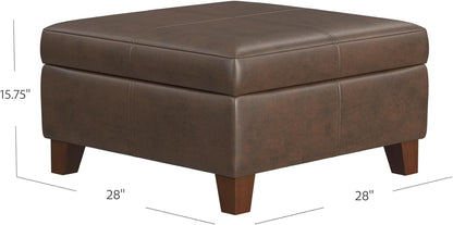 HomePop Home Decor |K2380-E910 | Luxury Large Faux Leather Square Storage Ottoman | Ottoman with