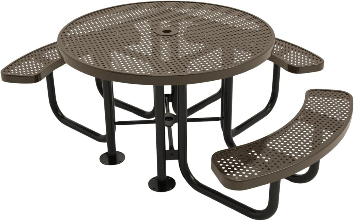 Heavy-Duty Portable Outdoor Picnic Table with Umbrella Hole, Punched Steel Patio Dining Furniture