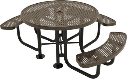 Heavy-Duty Portable Outdoor Picnic Table with Umbrella Hole, Punched Steel Patio Dining Furniture