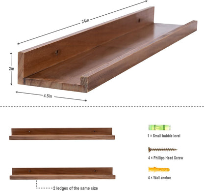 AZSKY Floating Nursery Book Shelves Light Fair Pale Walnut Rustic Picture Photo Ledge Shelves Wall