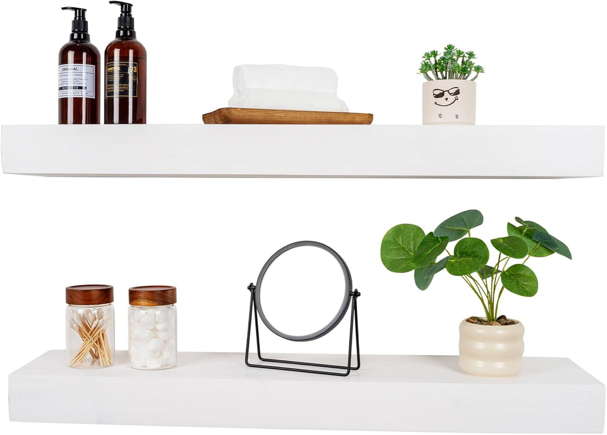 Floating Shelves 3 inch Thick for Wall Set of 2,Solid Pine Wood Wall Mount Shelf for Kitchen Living