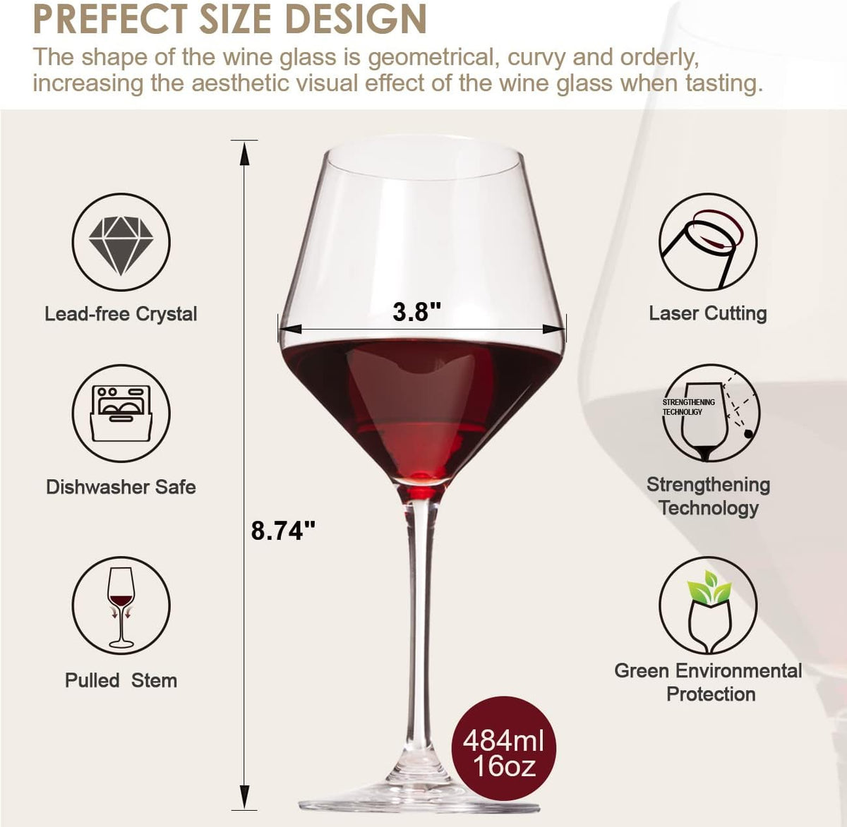 Wine Glasses,White Red Wine Glasses Set of 6,Lead-Free Premium Crystal Clear Glass,Hand Blown