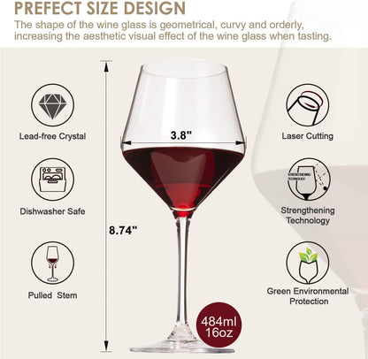 Wine Glasses,White Red Wine Glasses Set of 6,Lead-Free Premium Crystal Clear Glass,Hand Blown