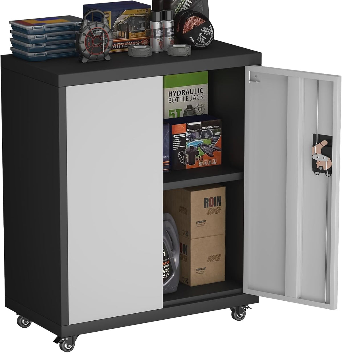 Locking Storage Cabinet,Steel Garage Cabinet with Wheels,Utility Tool Cabinet1 for Garage,Home