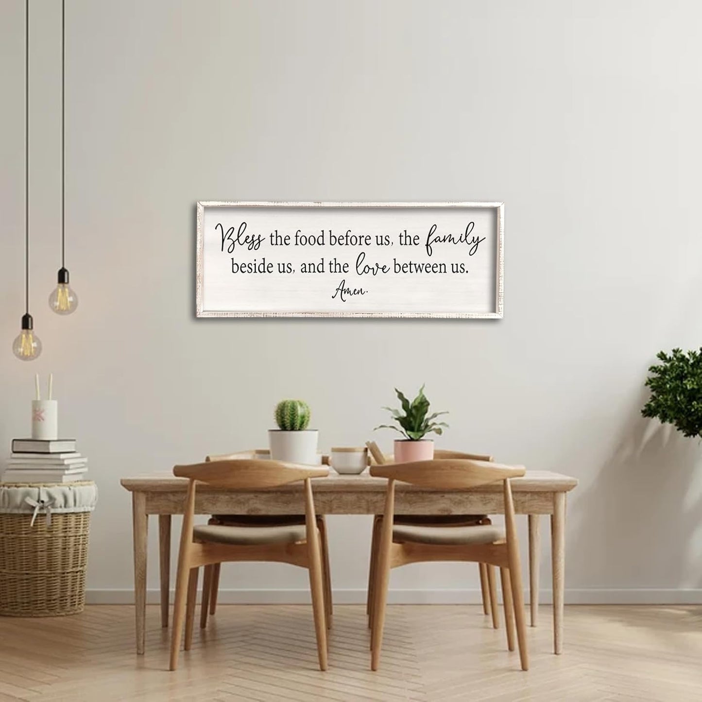 Bless the Food Before Us Sign Wall Decor 40"X15" Large Farmhouse Dining Room Wall Decor Framed Wood