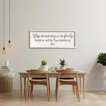 Bless the Food Before Us Sign Wall Decor 40"X15" Large Farmhouse Dining Room Wall Decor Framed Wood