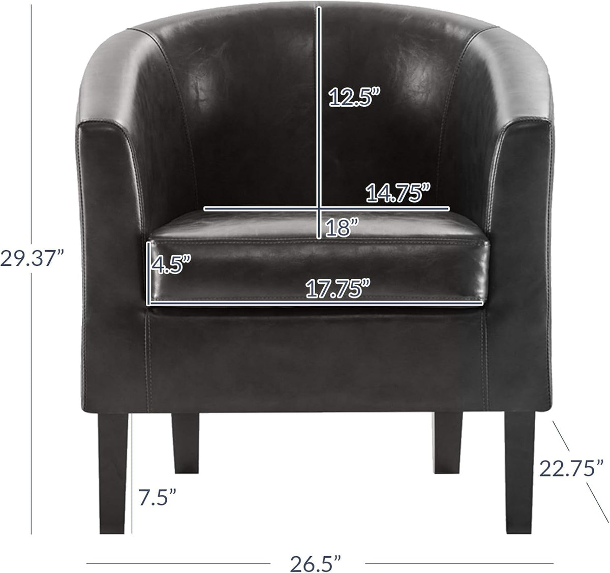 BELLEZE Accent Barrel Chair, Linen Round Chair Club Tub Sofa Corner Chair with Flared Legs and Cozy