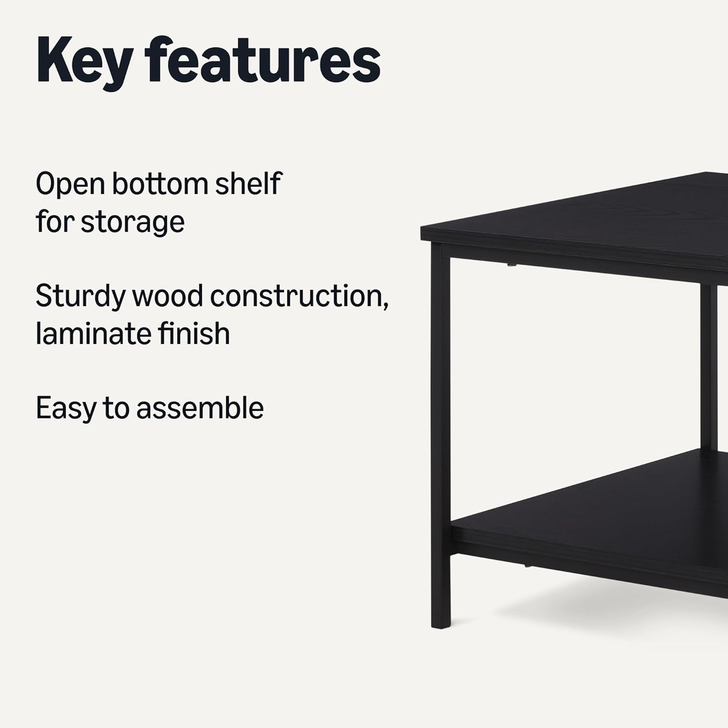 Amazon Basics Rectangular Coffee Table with Bottom Shelf, Living Room Centre Table, Wooden Black