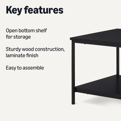 Amazon Basics Rectangular Coffee Table with Bottom Shelf, Living Room Centre Table, Wooden Black