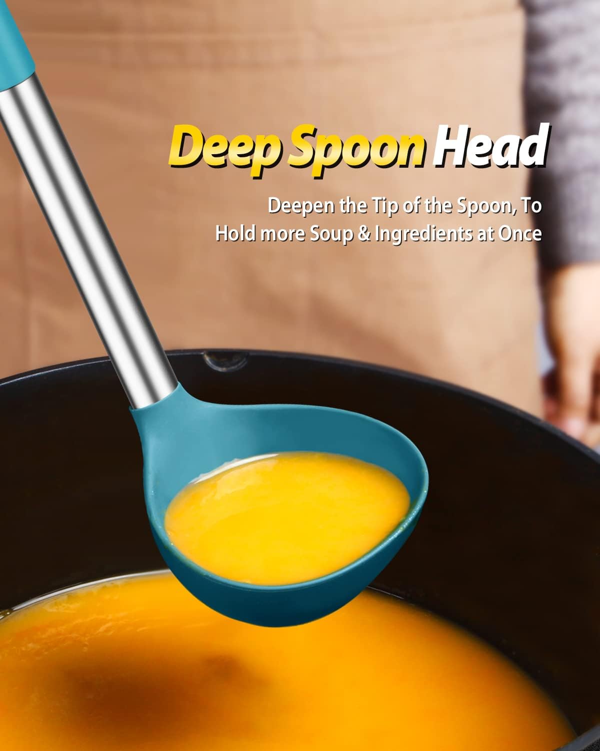 Silicone Pasta Fork and Ladle Spoon Set, Large Non Stick Kitchen Utensils for