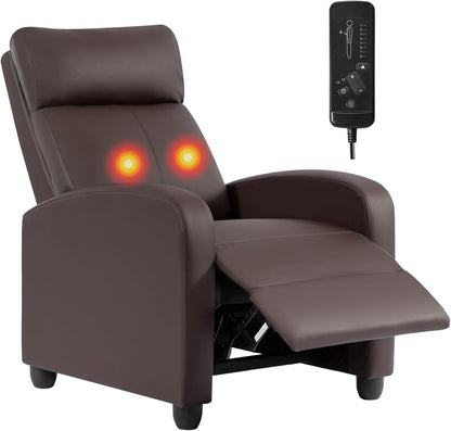 BestMassage | Recliner Chair | with 2 Point Massage Function | Leather Dark Brown | with Lumbar