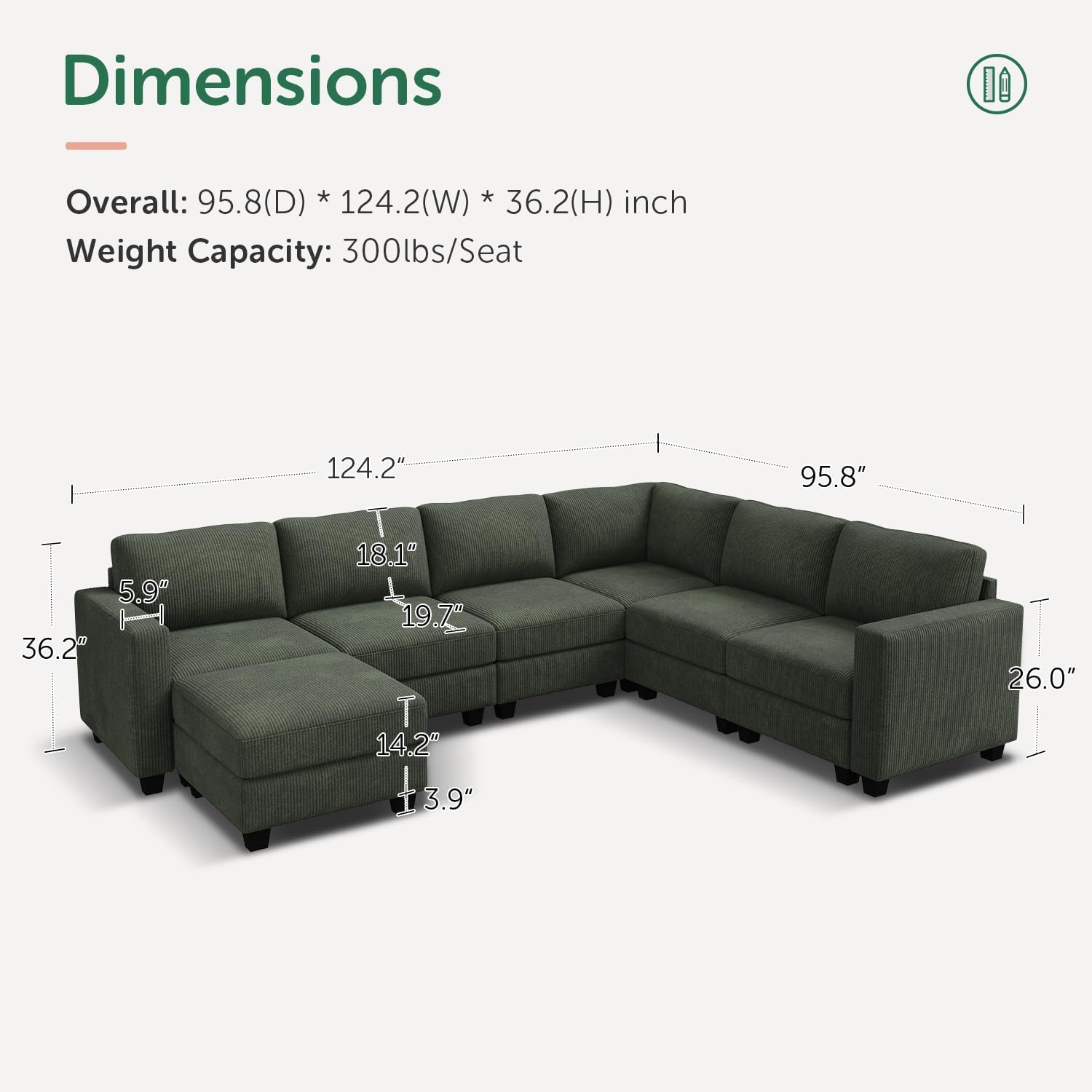 HONBAY Corduroy Sectional Sofa with Storage, U Shape Modular Sectional Sofa with Chaise, Modular