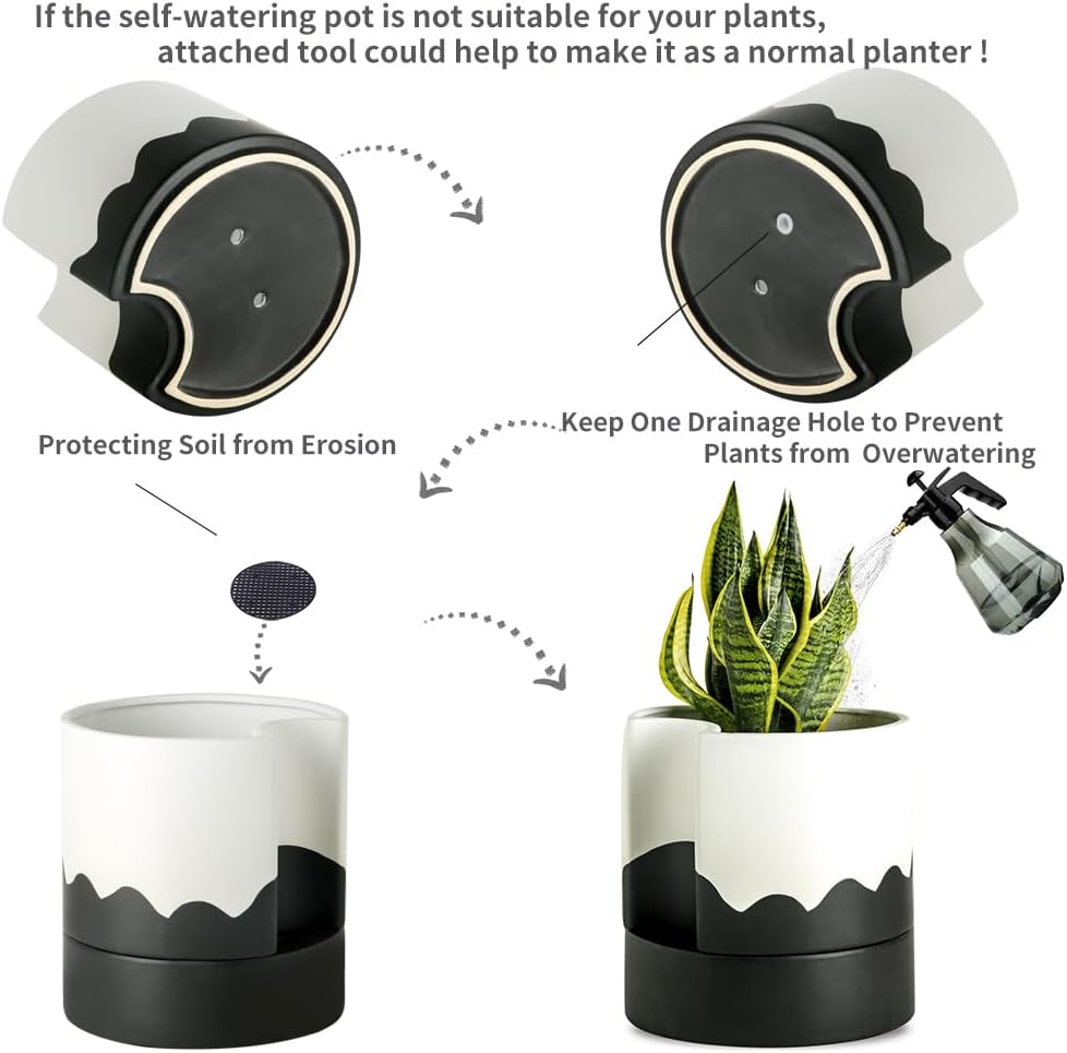 Nihow Self Watering Plant Pot: 8 Inch Ceramic Planter with Drainage Hole & Water Storage Plus for