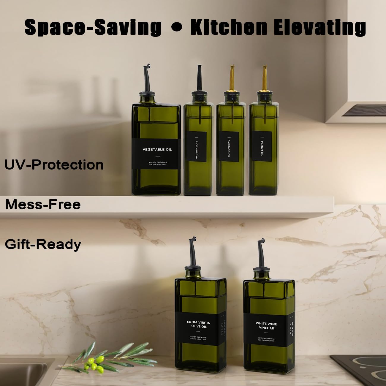 Olive Oil Dispenser Bottle for Kitchen 16.9oz, UV-Blocking Oil and Vinegar Dispenser Set, Leakproof