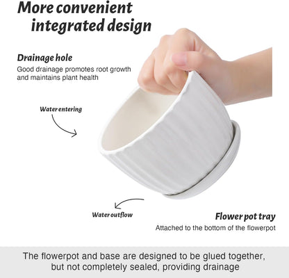 4/5/6 Inches Ceramic Plant Pots with Drainage Holes and Saucers, Round Flower Pots for Indoor