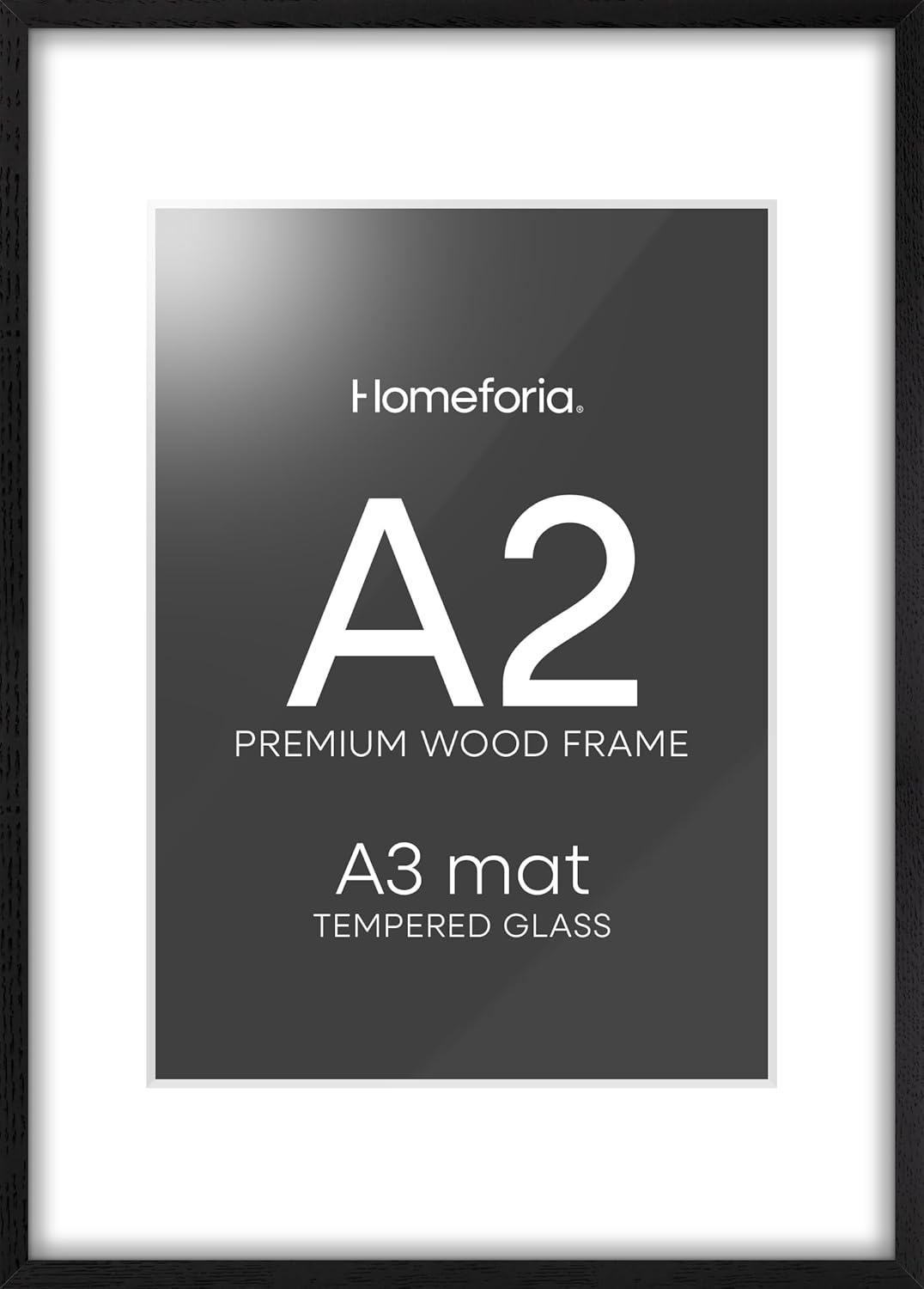 Homeforia A2 Black Wood Frame, High End Oak 16.5 x 23.4 Black Wooden Poster Frames Matted to 11.7