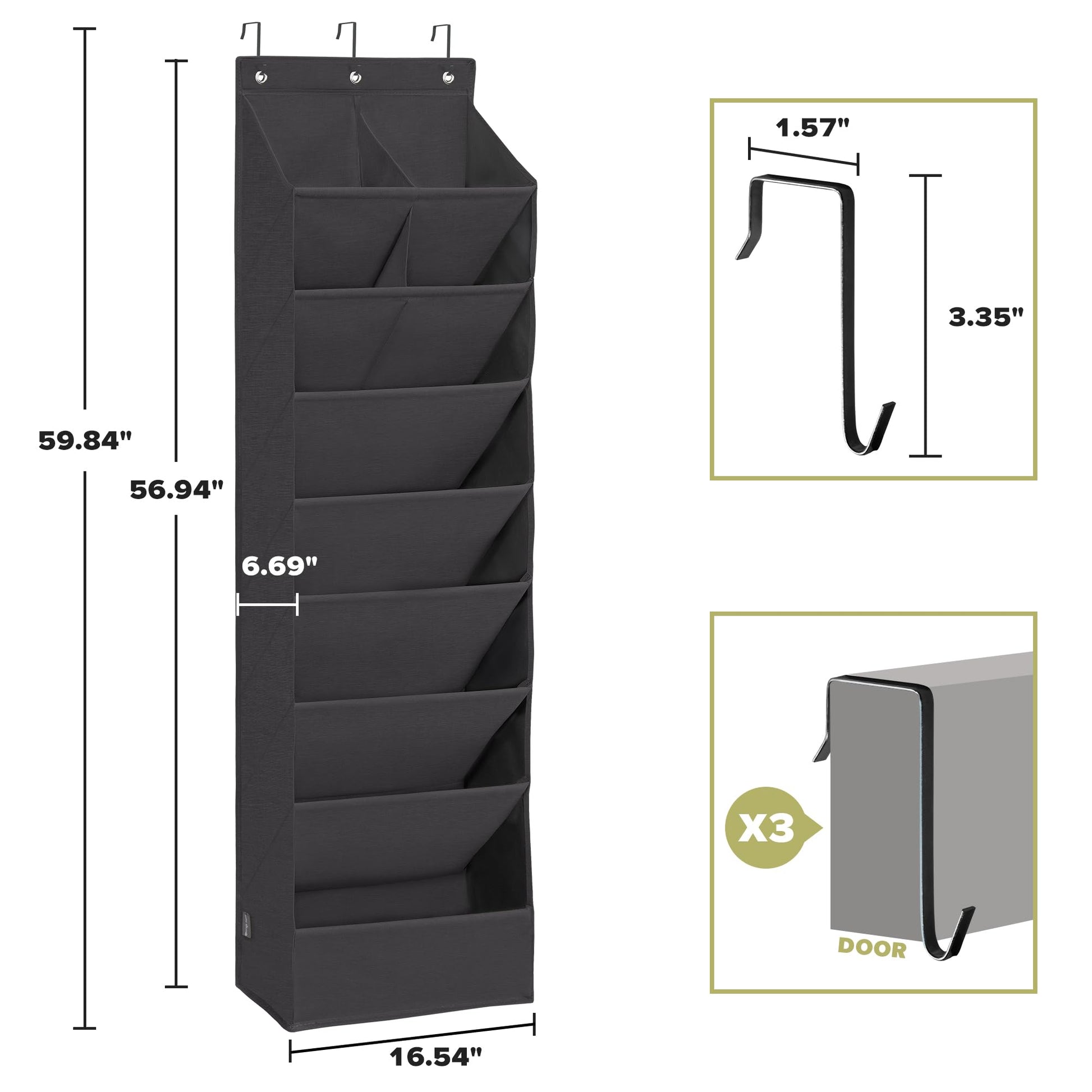 6 Pack Shoe Organizer with 6 Extra Large Pockets and 4 Large Pocket, Over the Door Sturdy Closet