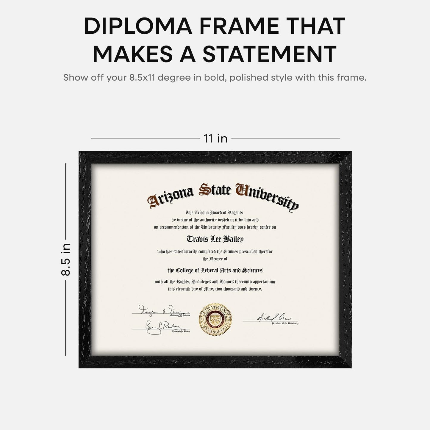 Homeforia 8.5x11 Diploma Frame Black Wood, High End Oak 8.5 x 11 Certificate Frames, 11x8.5 Black