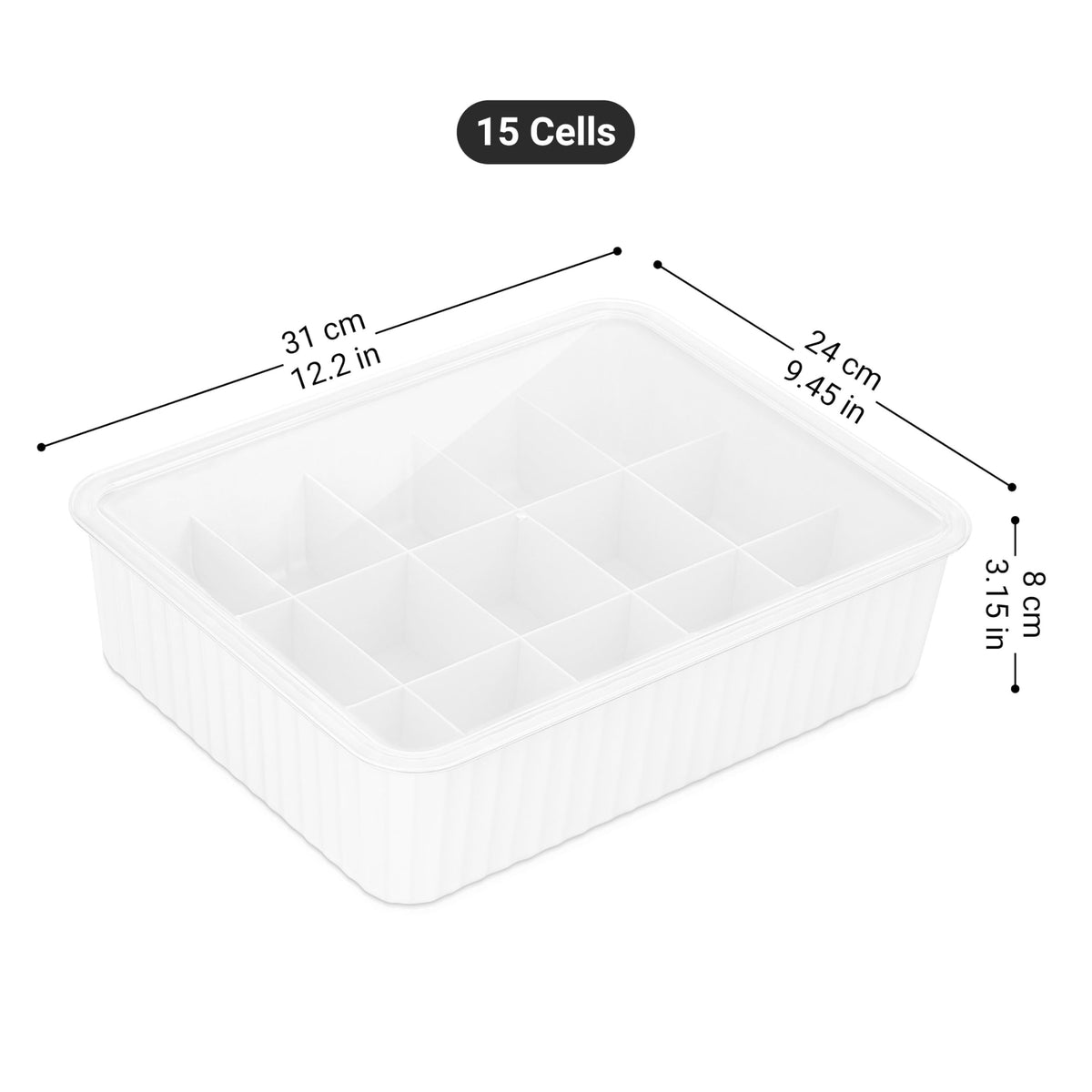 Cetomo 15 Cells Plastic Underwear Sock Drawer Organizer with Lid, Lidded Storage Box with Dividers