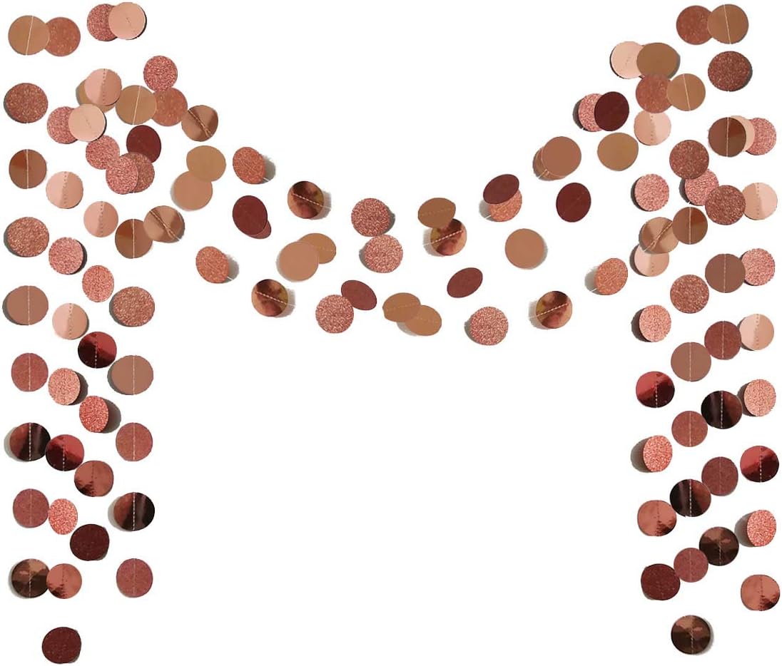 6 Pcs Glitter Rose Gold Paper Circle Dots Garland Party Hanging Decorations Bachelorette Party