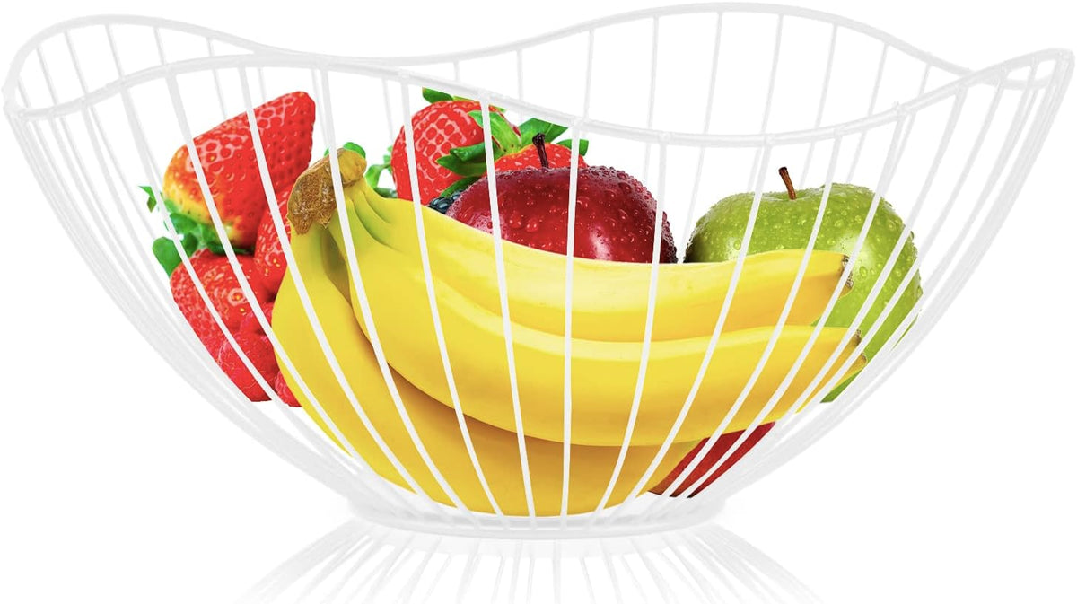 Metal Wire Fruit Basket, White Fruit Bowl for Kitchen Counter, Fruit Holder Stand Storage Baskets