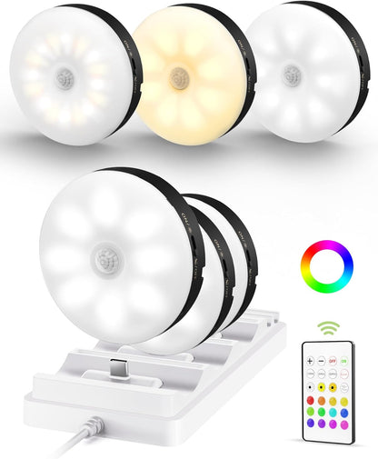 EZVALO Under Cabinet Lighting with Charging Station,1000mAh Rechargeable Puck Lights with Remote, 3