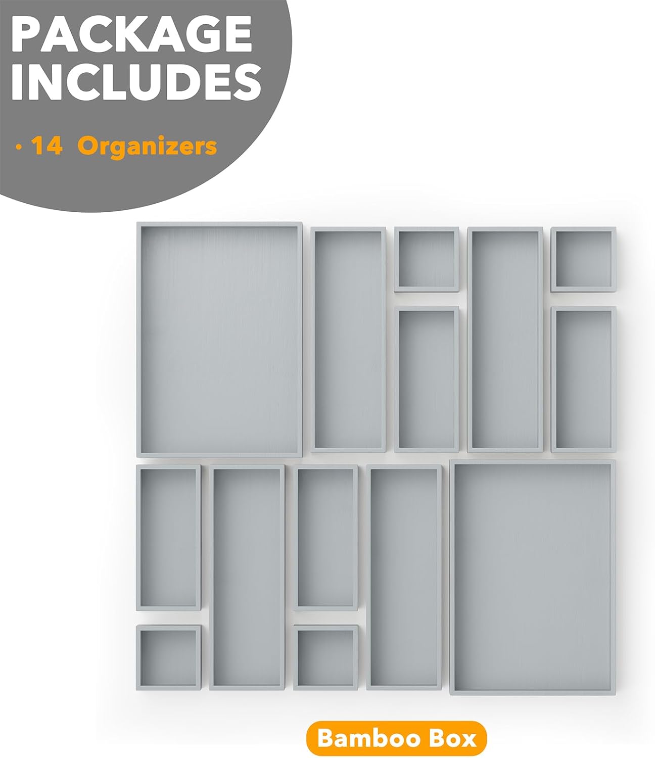 SpaceAid 14-Piece Bamboo Drawer Organizer Storage Boxes Set, Wood Tray Junk Drawer Organizers