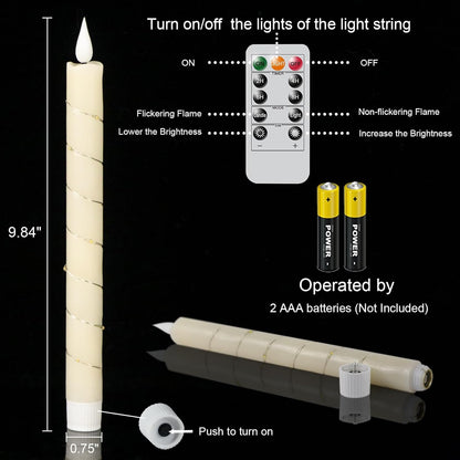 GenSwin Flameless Taper Candles with Remote and String Lights, Ivory Real Wax Taper Candles Battery