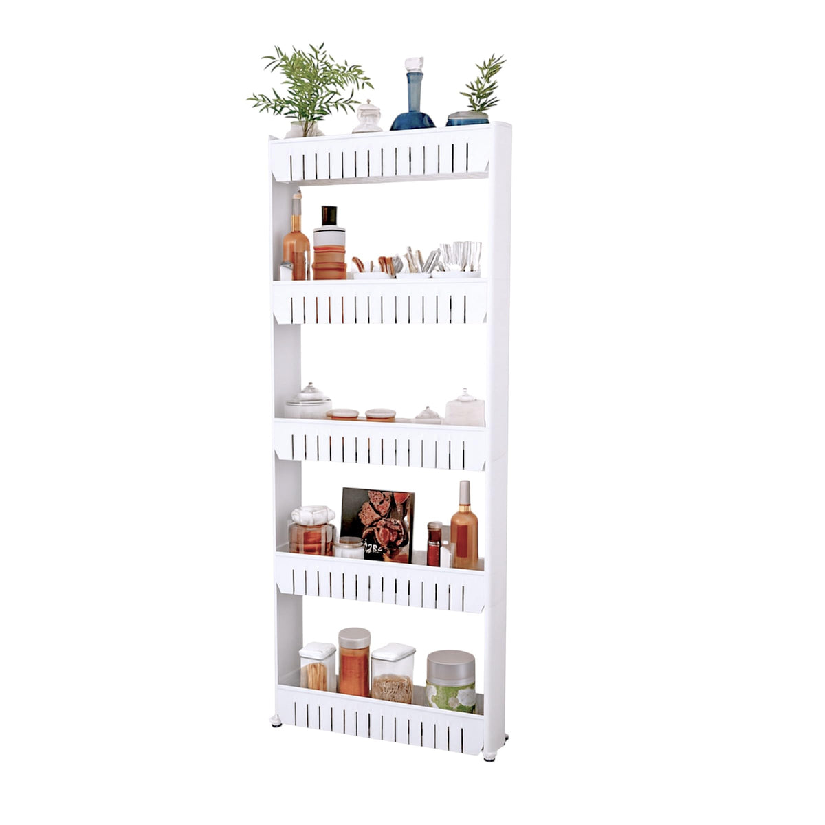 Slim Rolling Storage Cart - 5-Tier Utility Cart with Wheels for Bathroom, Kitchen, and Laundry Room
