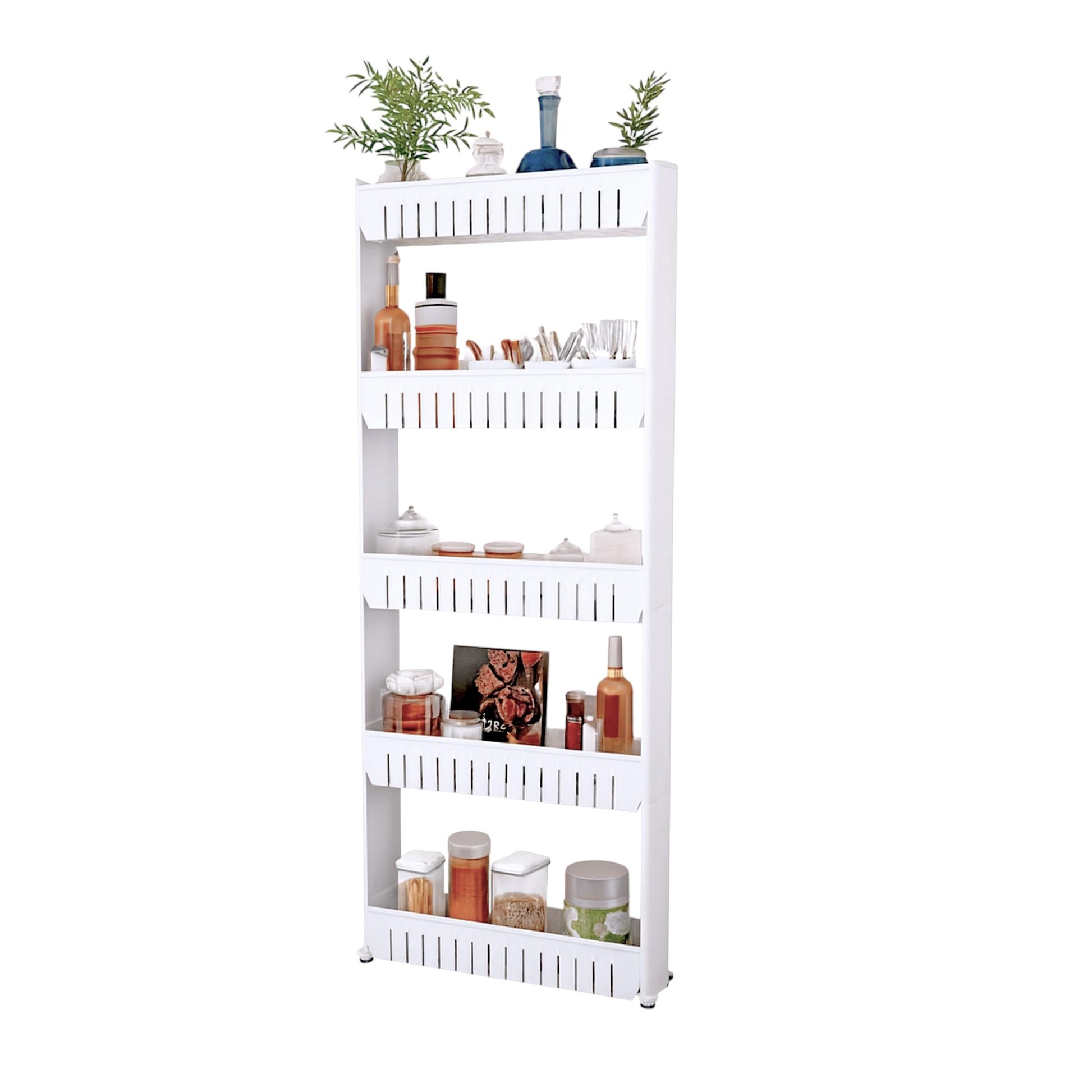 Slim Rolling Storage Cart - 5-Tier Utility Cart with Wheels for Bathroom, Kitchen, and Laundry Room