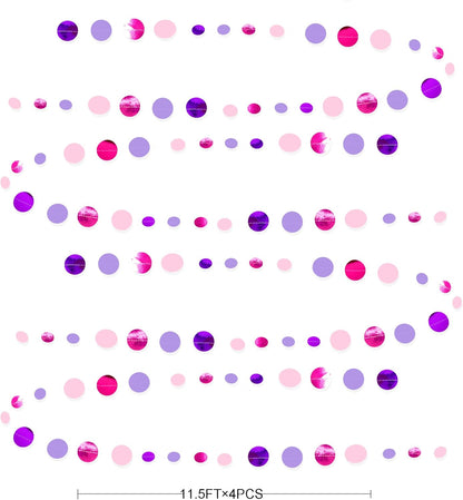 Pink and Purple Party Decorations Circle Dots Garland Hot Pink Lavender Hanging Polka Dot Streamer