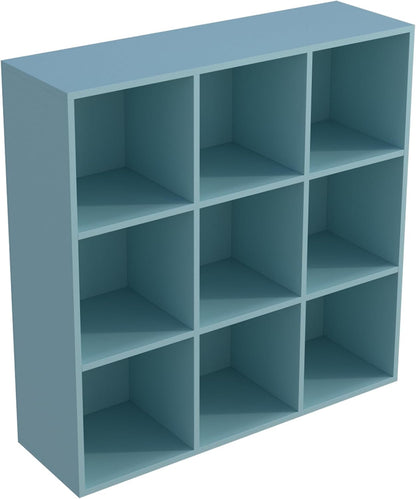 9-Cube Storage Shelf Bookcase - Wooden 3-Tier Floor Standing Open Bookshelf for Home and Office