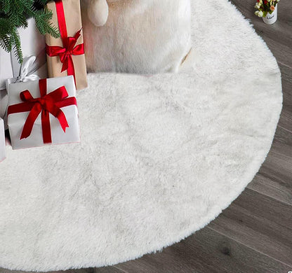 AOGU 48 Inch Faux Fur Christmas Tree Skirt White Shiny Plush Skirt for Merry Christmas Party