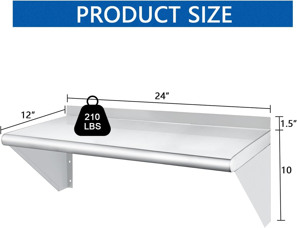 HARDURA Stainless Steel Shelf 12" x 24", 210lb Commercial Shelves Wall Mount Metal Shelving with