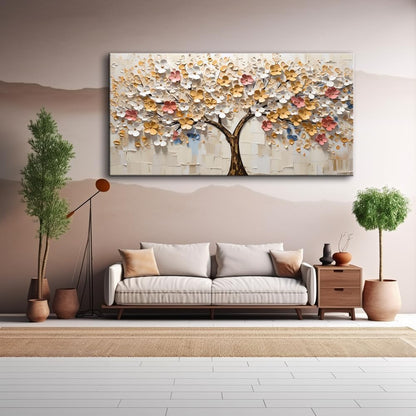 LASMOND Abstract Wall Art Teal Nature Tree of Life Canvas Painting Picture, Modern Large Panoramic