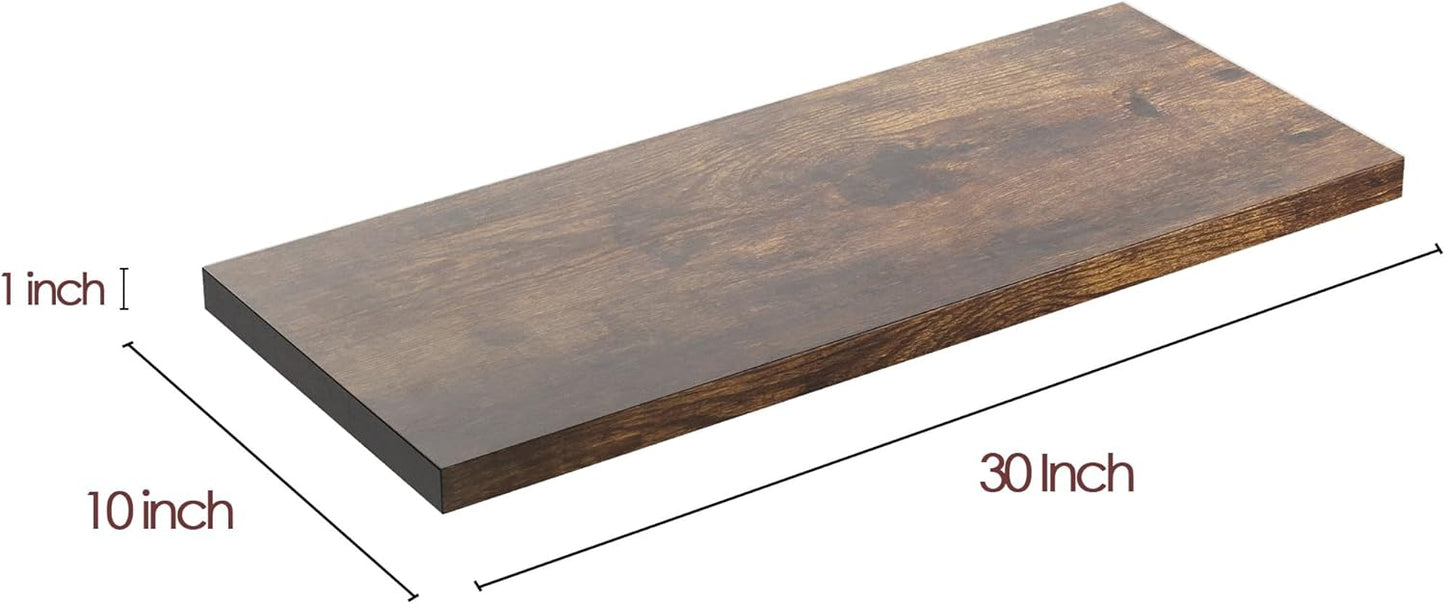 Wall Shelf Set of 2, Rustic Brown Floating Shelves 30 in W x 10 in D x 1 in H, Wooden Floating Wall