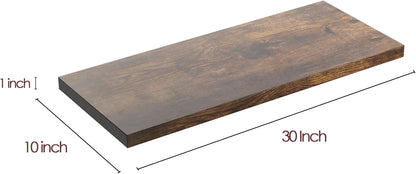 Wall Shelf Set of 2, Rustic Brown Floating Shelves 30 in W x 10 in D x 1 in H, Wooden Floating Wall