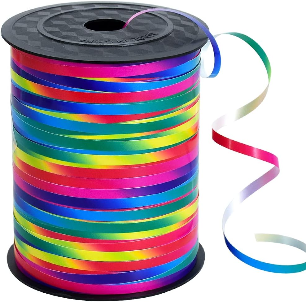 BEISHIDA 500 Yards Rainbow Curling Ribbon Balloon String, Multicolor Balloon Ribbon for Crafts
