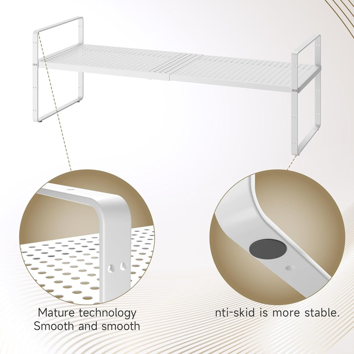 Hole Pattern Expandable Shelf Organizer,2Pack 8.1" Wide Easy to Assemble Cabinet Organizer Shelf