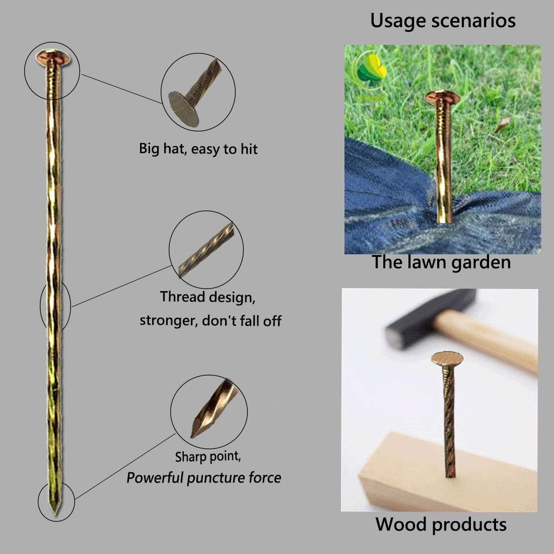 Camping Stakes Tent Pegs 9 Pack 8" Galvanized Non-Rust Metal Edging Spike, Garden Spiral Landscape