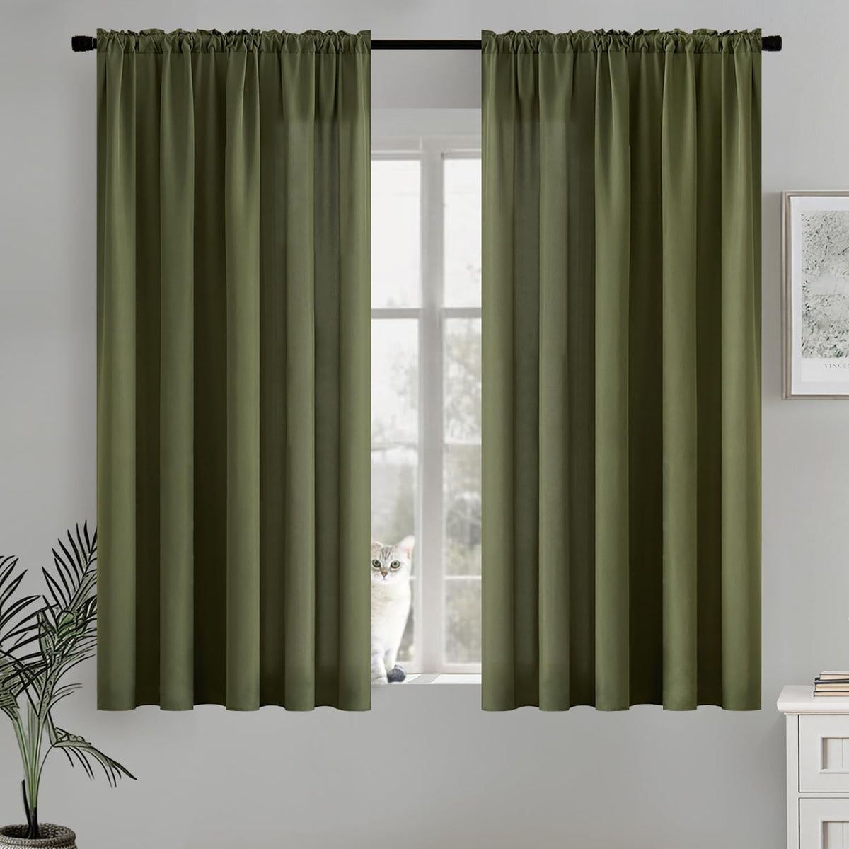 MIULEE Olive Green Privacy Sheer Curtains That Let Light in 63 Inches Long Non-See-Through Semi