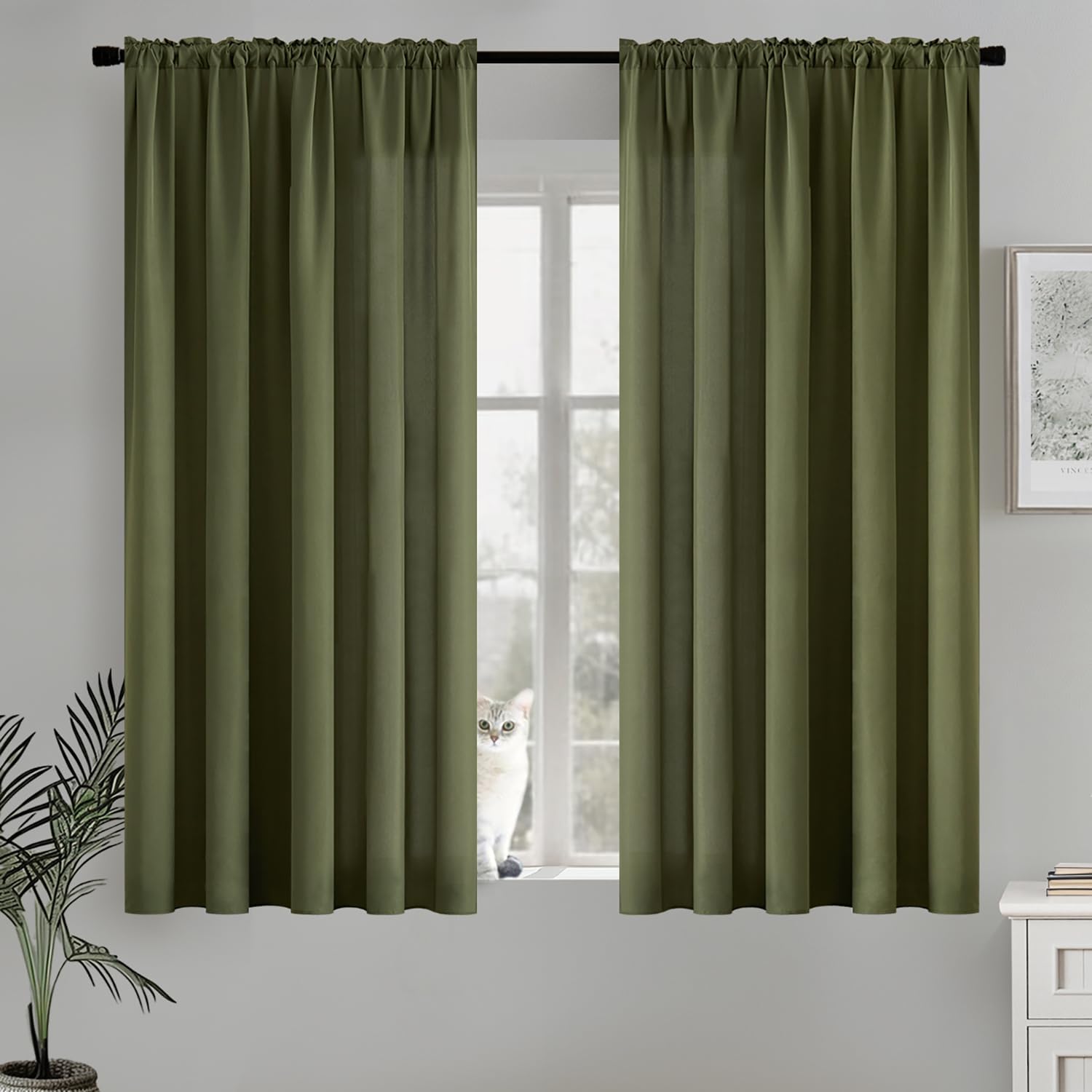 MIULEE Olive Green Privacy Sheer Curtains That Let Light in 63 Inches Long Non-See-Through Semi