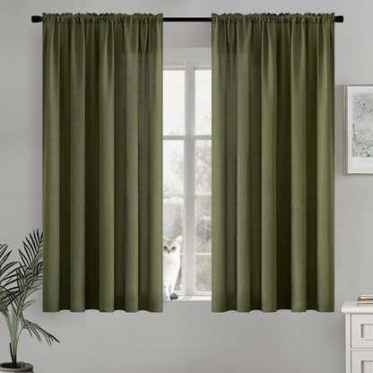 MIULEE Olive Green Privacy Sheer Curtains That Let Light in 63 Inches Long Non-See-Through Semi