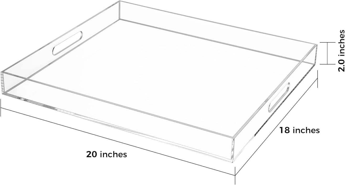 Clear Rectangular 18x20 Inches Acrylic Ottoman Tray Decorative Serving Tray with Cutout Handles