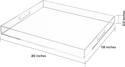 Clear Rectangular 18x20 Inches Acrylic Ottoman Tray Decorative Serving Tray with Cutout Handles