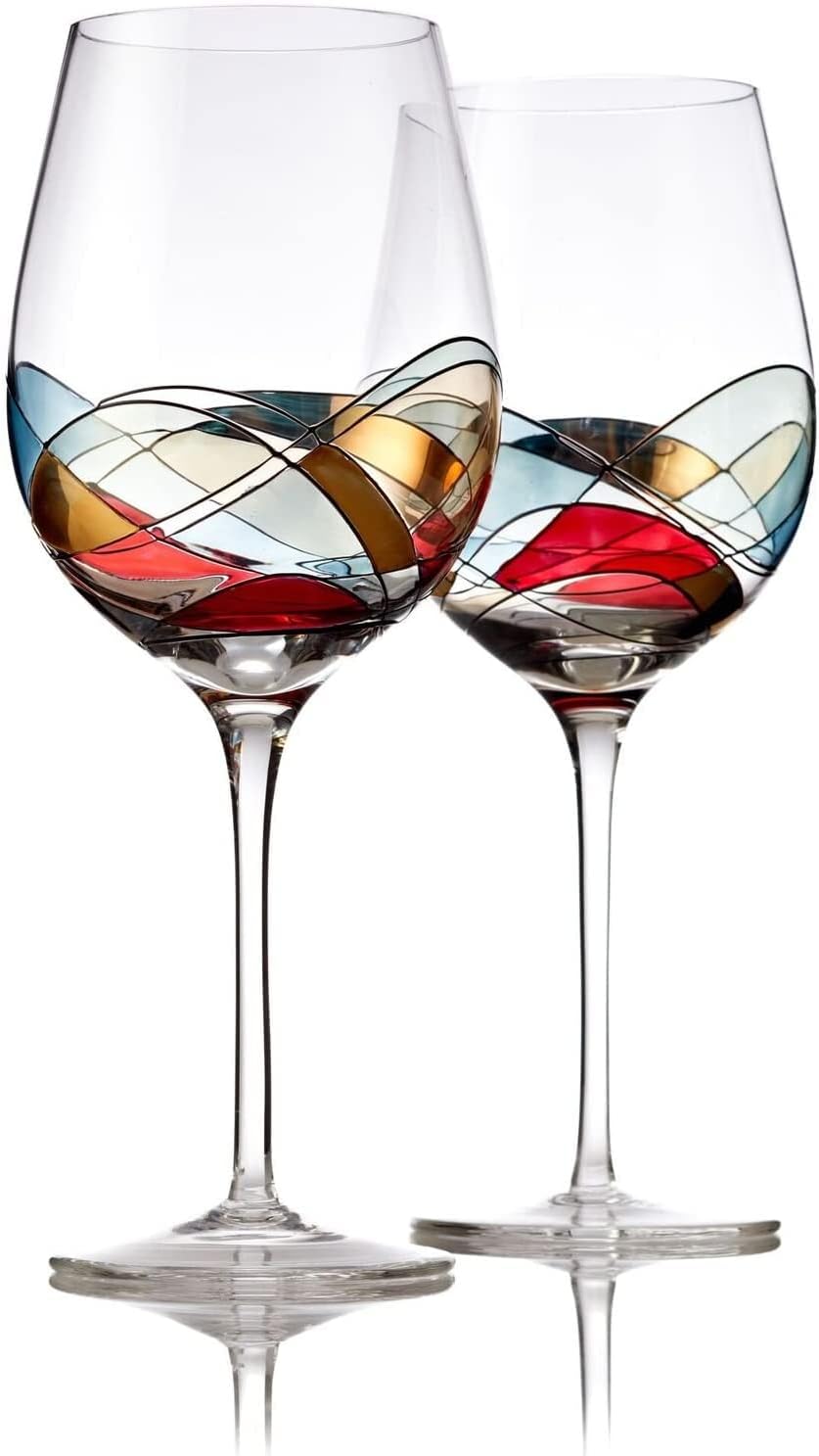 Bezrat Wine Glasses Hand Painted - Set of 2 - Women Wine Gift - Wine Lover Glass - Beautiful