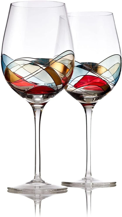 Bezrat Wine Glasses Hand Painted - Set of 2 - Women Wine Gift - Wine Lover Glass - Beautiful