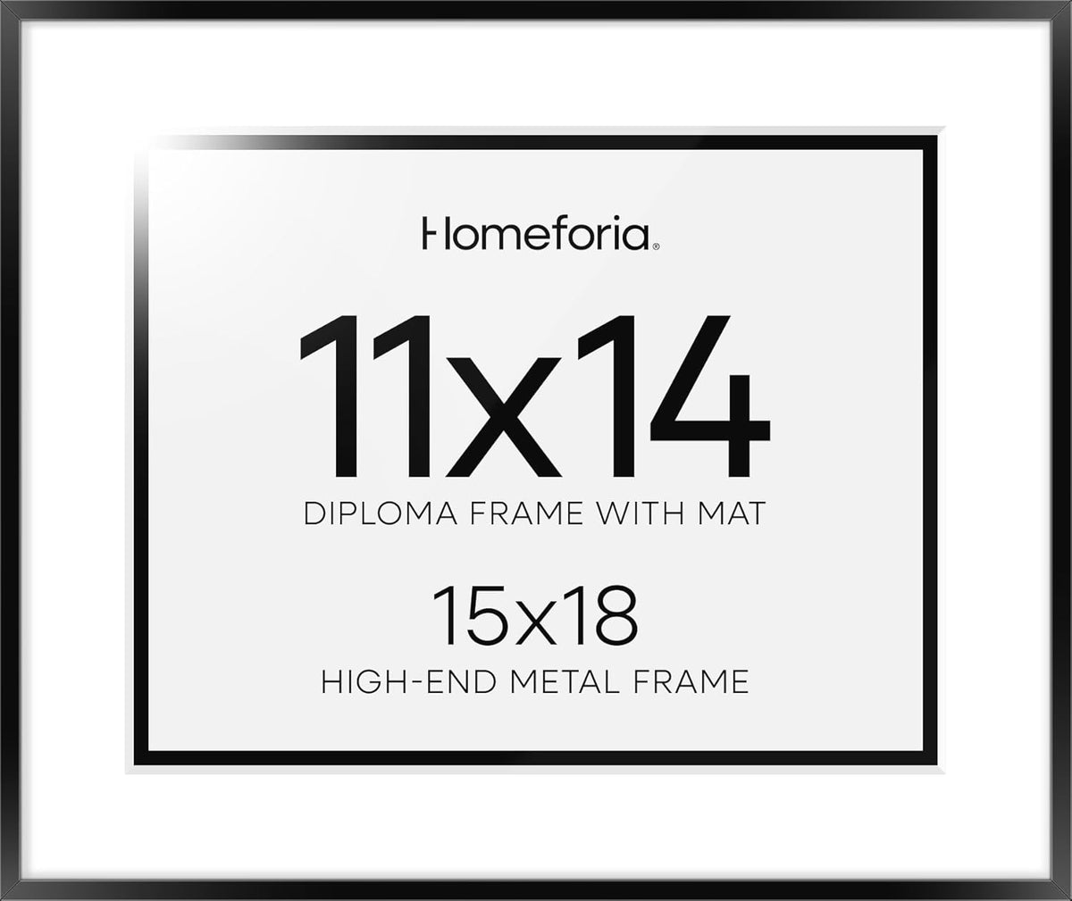 Homeforia 15x18 Diploma Frame Black, High End Metal 15 x 18 Black Certificate Frame with Mat 11 x