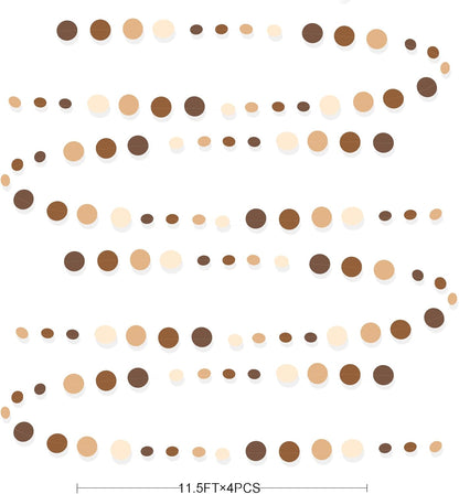 Ombre Brown Party Decorations Polka Dots Garlands Cream Tan Brown Boho Hanging Paper Circle Dots